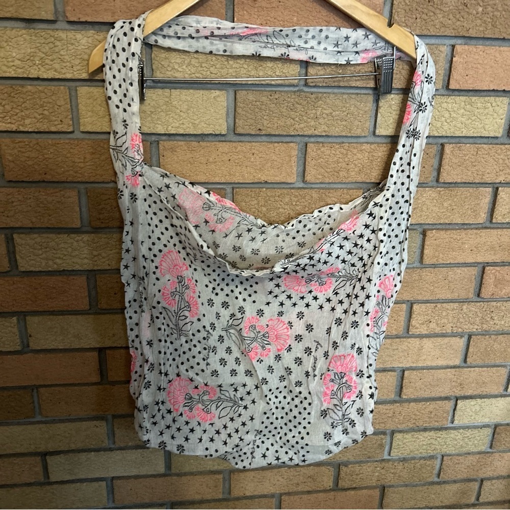 Free People Pink Black White Gauze Cotton Reusable Hobo Shoulder Bag Mixed Print